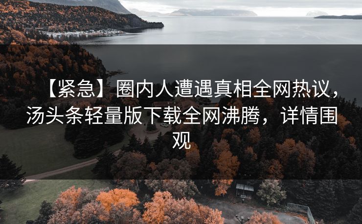 【紧急】圈内人遭遇真相全网热议，汤头条轻量版下载全网沸腾，详情围观