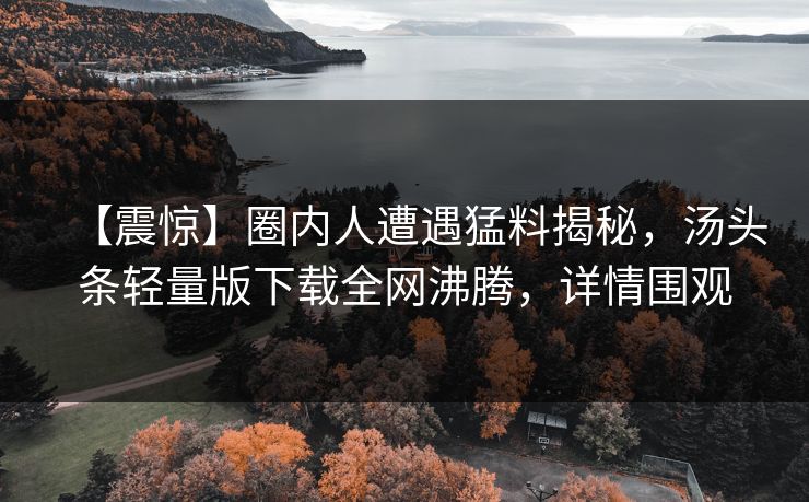 【震惊】圈内人遭遇猛料揭秘，汤头条轻量版下载全网沸腾，详情围观