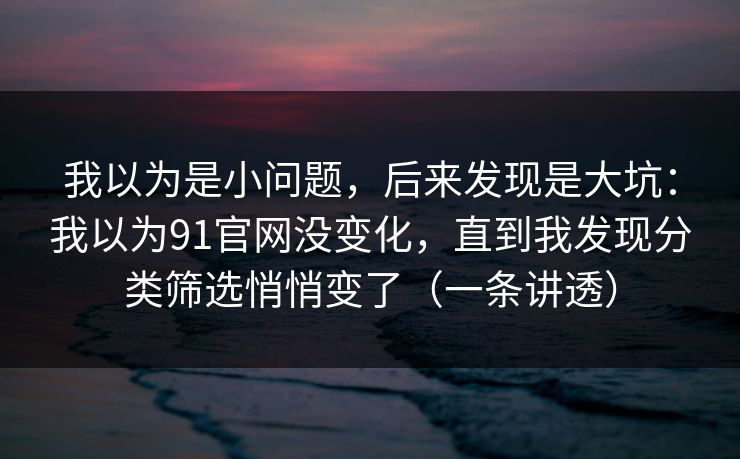我以为是小问题，后来发现是大坑：我以为91官网没变化，直到我发现分类筛选悄悄变了（一条讲透）